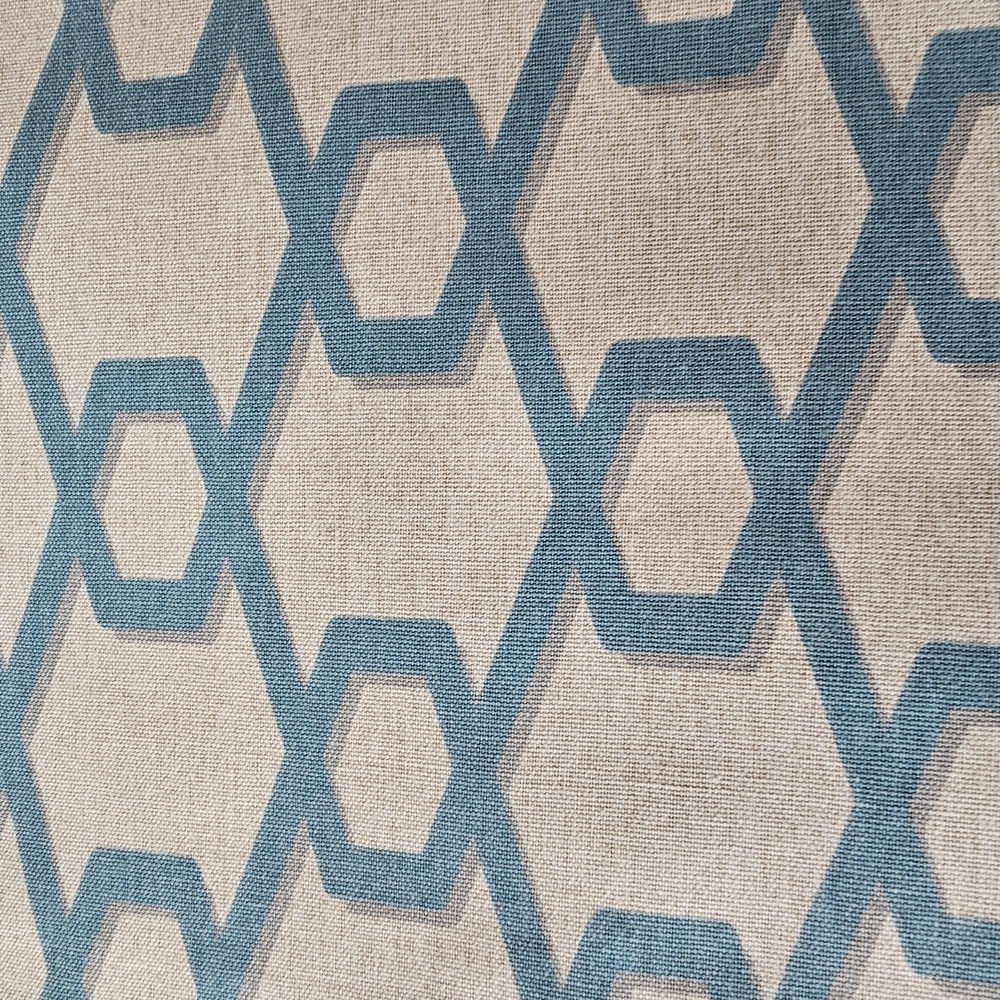 Geometric Patterned Fabric in Blue and Cream